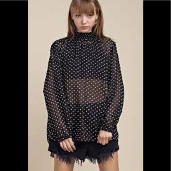 Free People Sheer Mock Neck Black & White flowy top - Picture 2 of 11